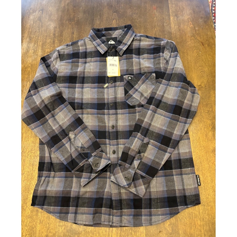 Quiksilver Mens Motherfly Flannel Shirt Blue Grey Plaid Stretch AQYWT03239 M